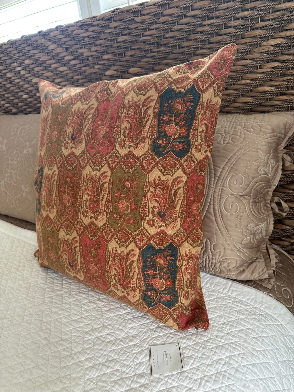 Pottery Barn Red and Brown Paisley Accent Pillow Cover Only